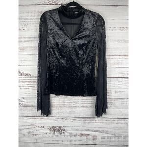 Jawbreaker Top Women's SZ S Crushed Velvet Lace Bell Sleeve Gothic Festival Shir